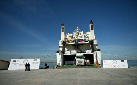 With 4,000 tonnes of supplies to help Gaza, a UAE aid ship docks in Al Arish