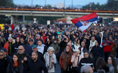 Serbian opposition figures and demonstrators stage a demonstration in Belgrade, alleging a fraudulent election