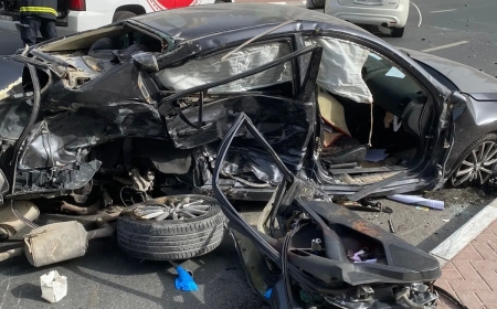 Dubai: A fast sports vehicle crashes off a bridge, killing two people