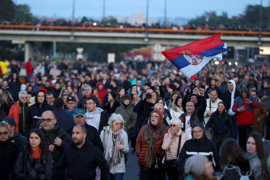 Serbian opposition figures and demonstrators stage a demonstration in Belgrade, alleging a fraudulent election