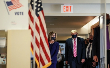 A voter protests Trump's inclusion on the Illinois ballot