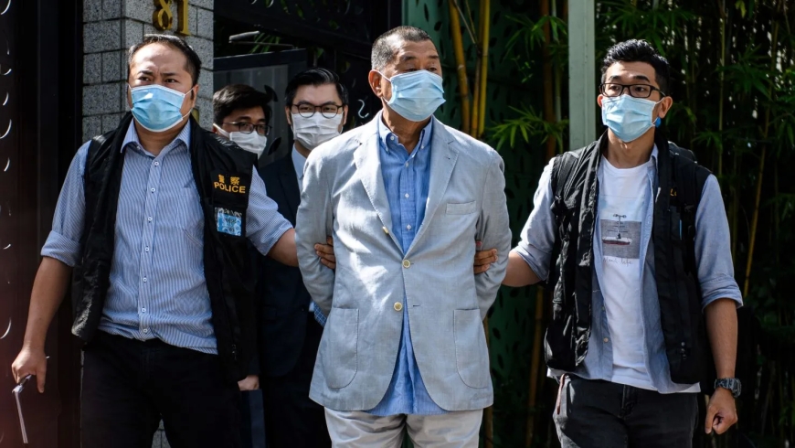 Hong Kong businessman Jimmy Lai enters a not guilty plea